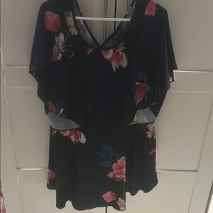 City Chic Black Floral Ruffled Blouse